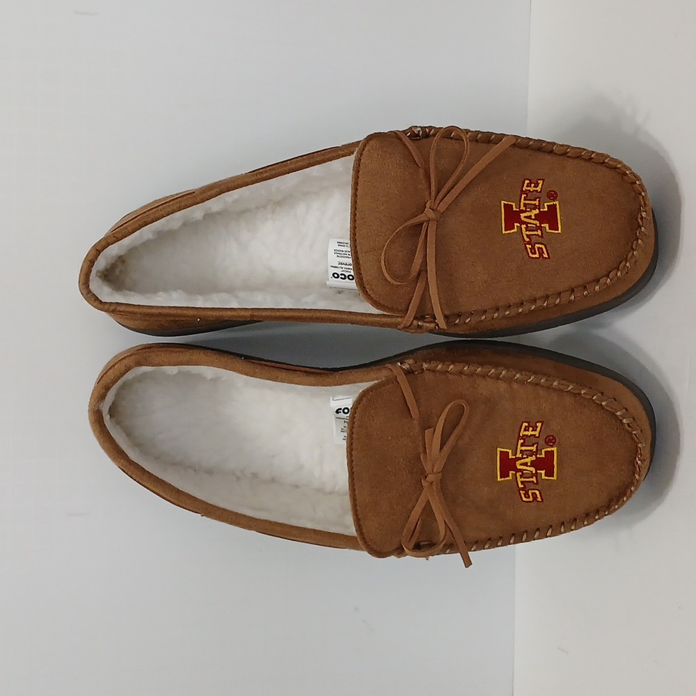FOCO Iowa State Cyclones Men's Brown Moccasin Slippers NWOT